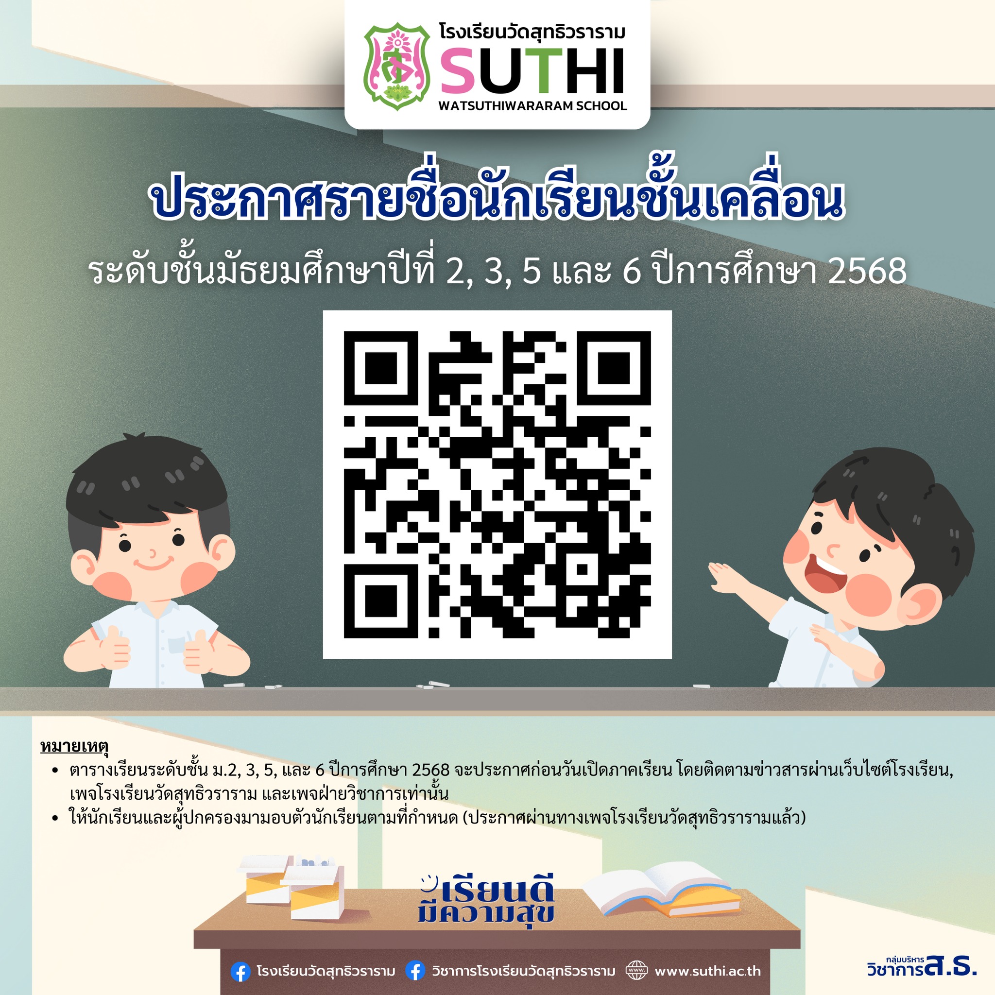 🚨✨ประกาศรายชื่อนักเรียนชั้นเคลื่อน ระดับชั้นมัธยมศึกษาปีที่ 2, 3, 5 และ 6 ปีการศึกษา 2568‼️