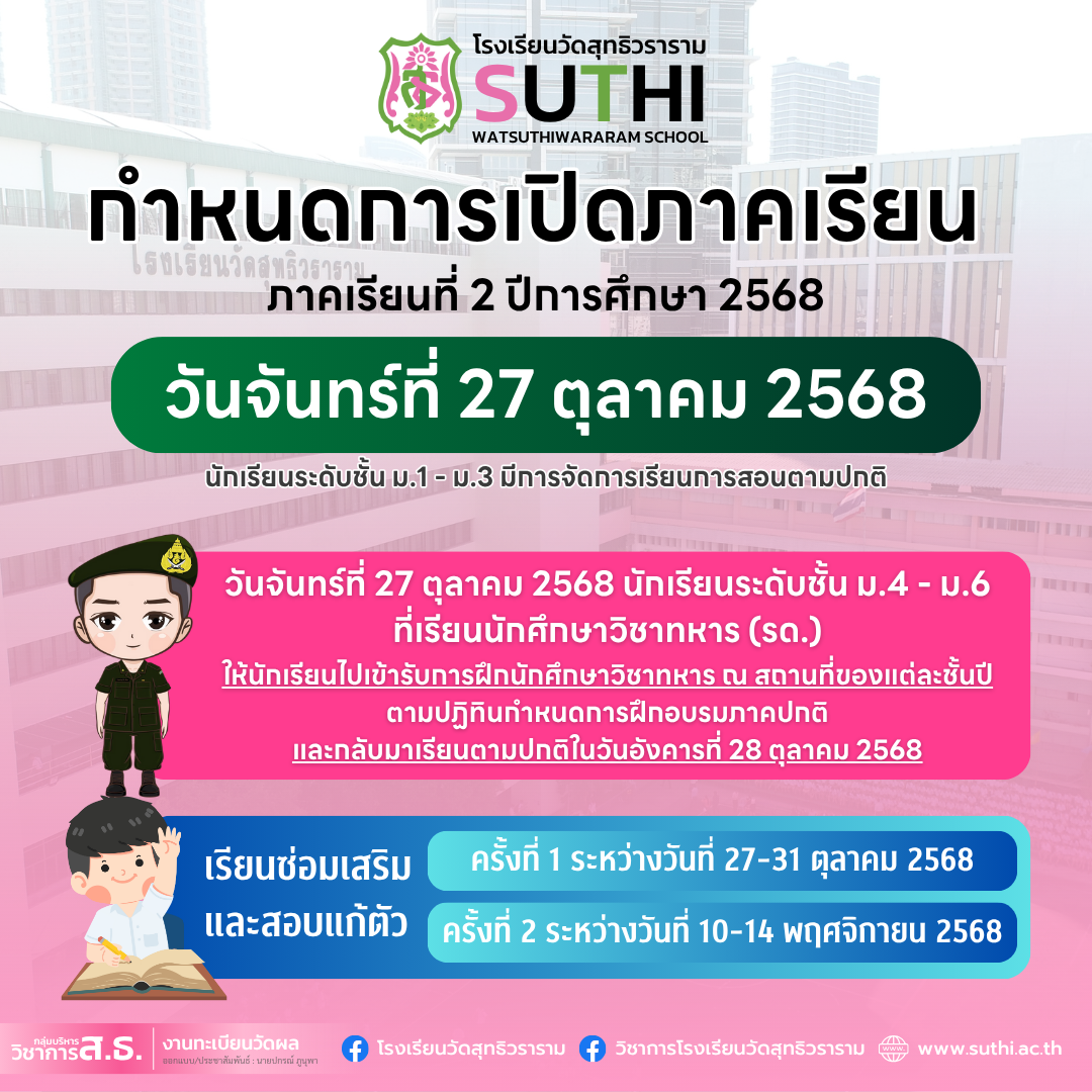 ประกาศกำหนดการเปิดภาคเรียนที่ 2 ปีการศึกษา 2568