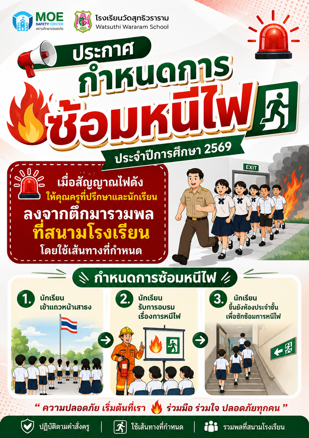กำหนดการและแผนผัง การซ้อมหนีไฟ ประจำปีการศึกษา 2569